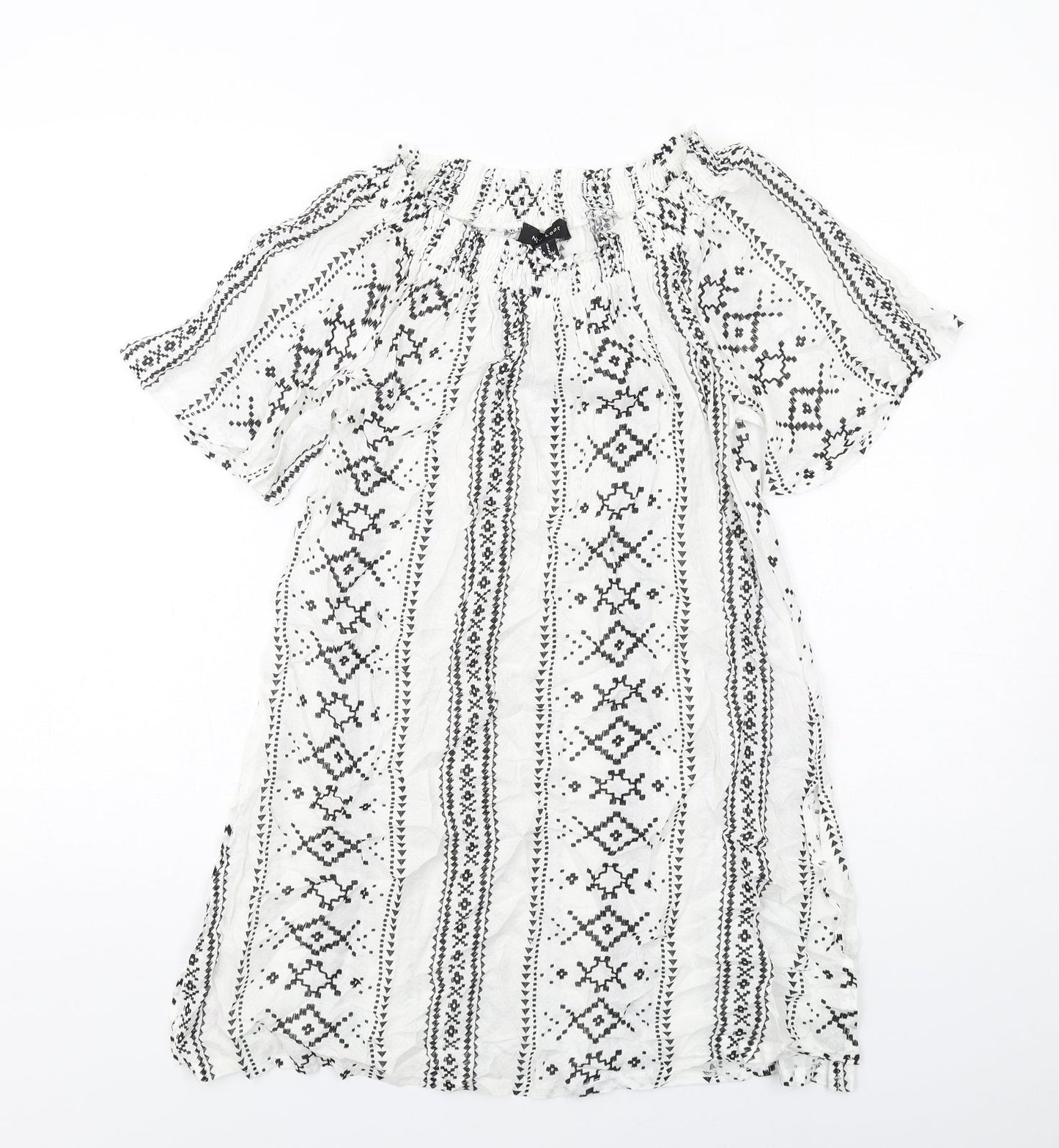 New Look Womens White Geometric Viscose A-Line Size S Boat Neck Pullover