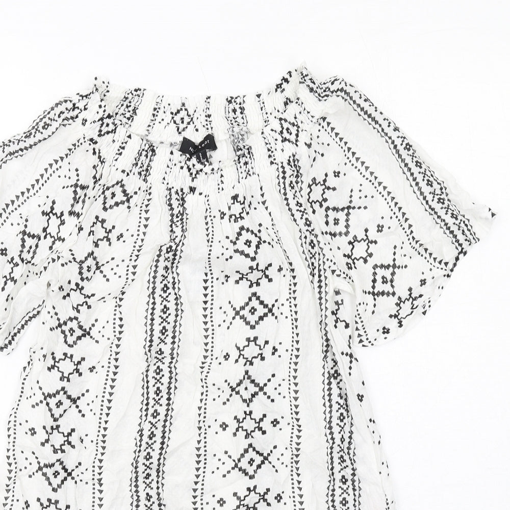 New Look Womens White Geometric Viscose A-Line Size S Boat Neck Pullover