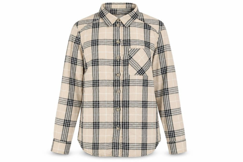 H&M Womens Beige Plaid Cotton Basic Button-Up Size 6 Collared