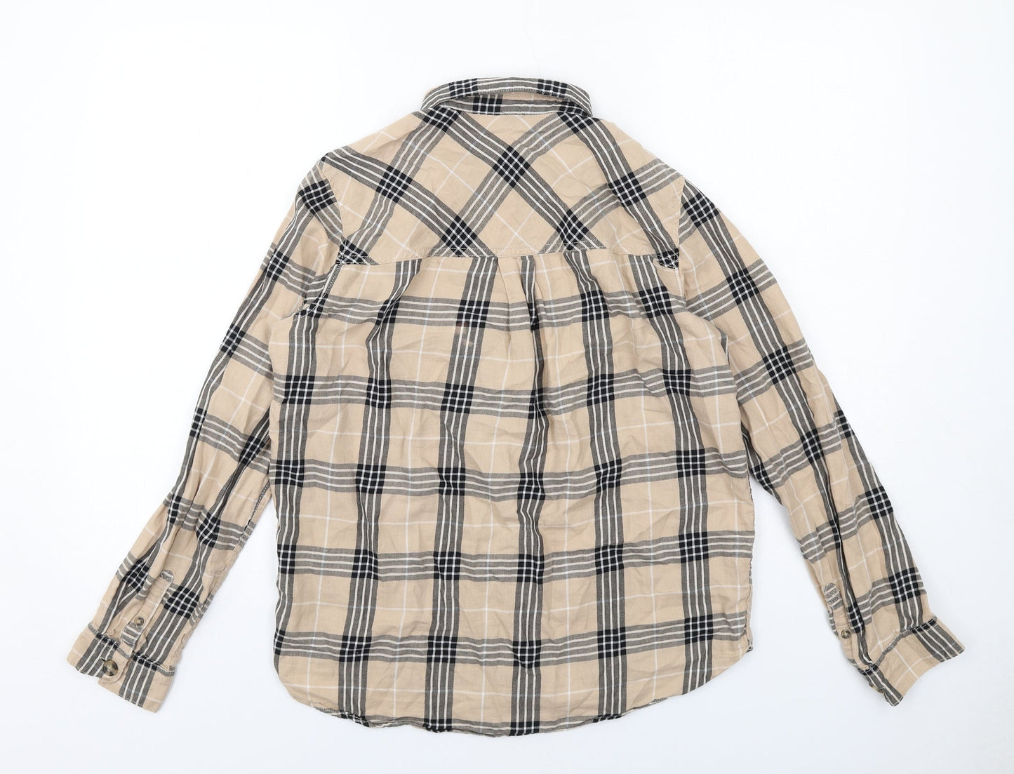 H&M Womens Beige Plaid Cotton Basic Button-Up Size 6 Collared