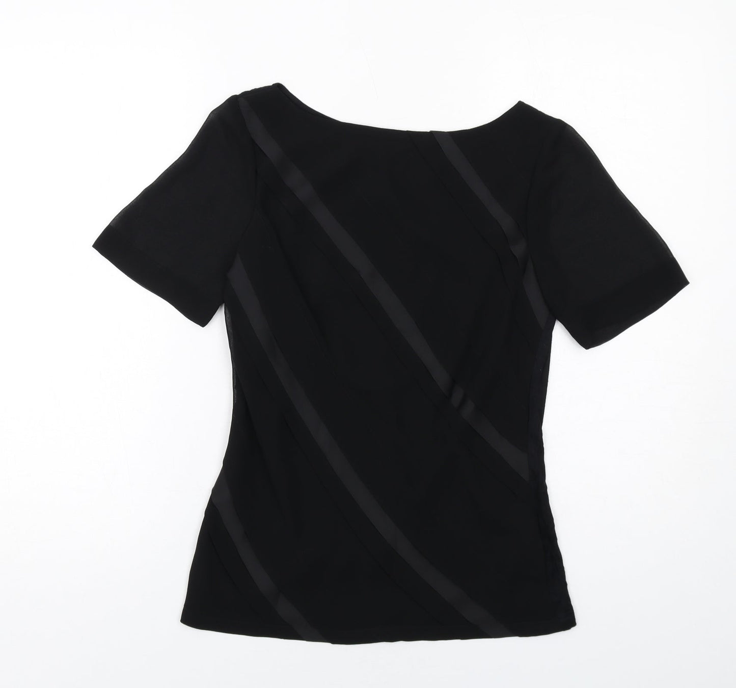 Coast Womens Black Polyester Basic T-Shirt Size 8 Round Neck