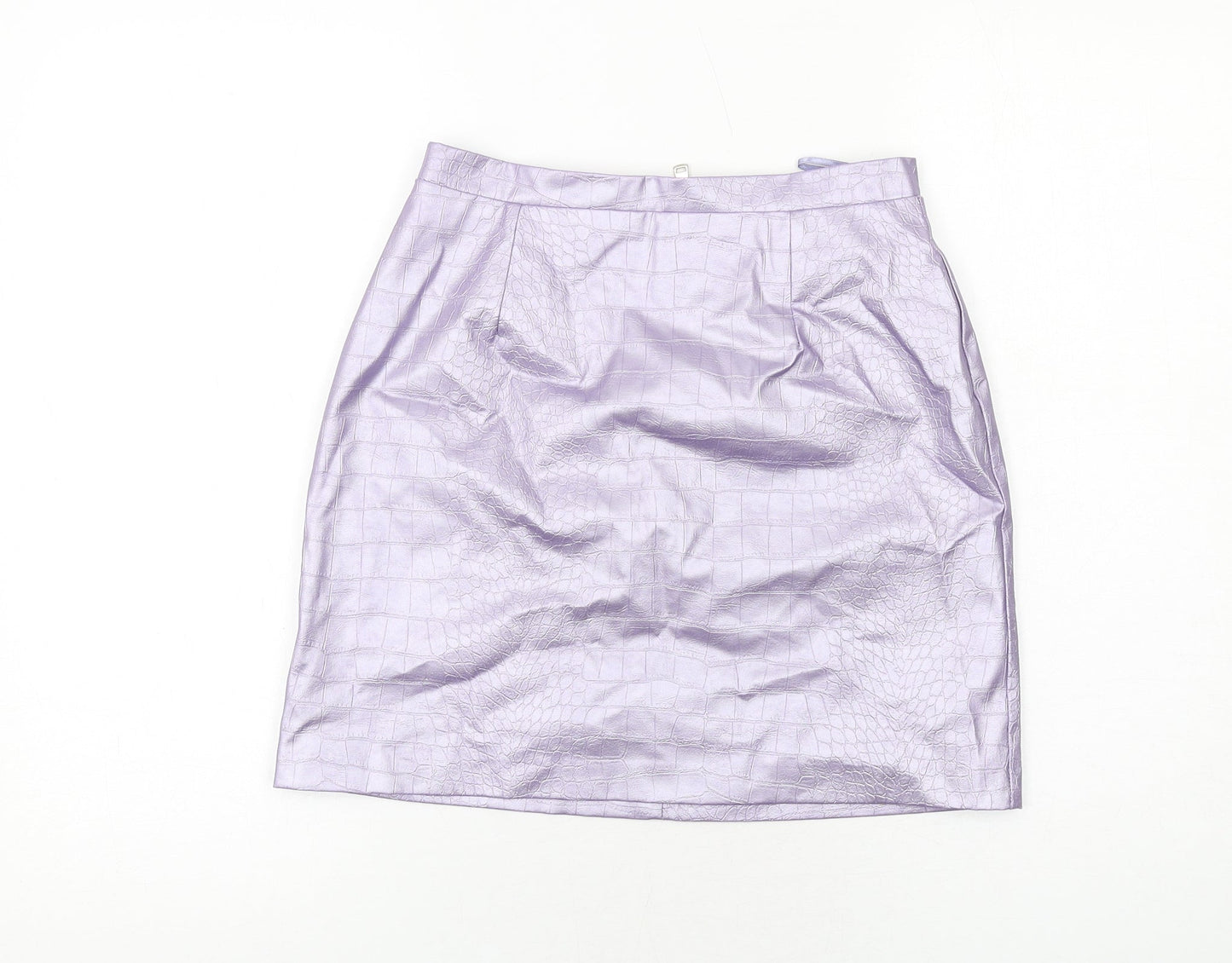 River Island Womens Purple Animal Print Polyester A-Line Skirt Size 8 Zip - Croc texture