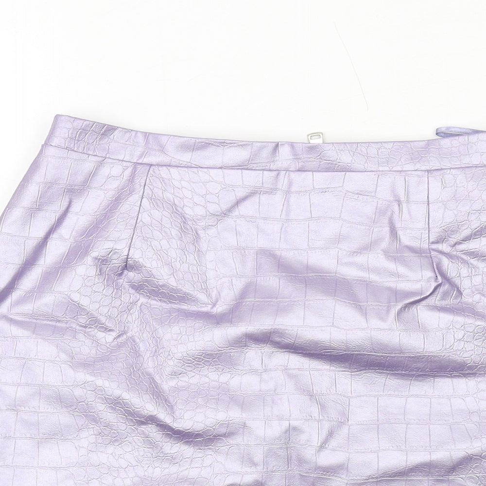 River Island Womens Purple Animal Print Polyester A-Line Skirt Size 8 Zip - Croc texture