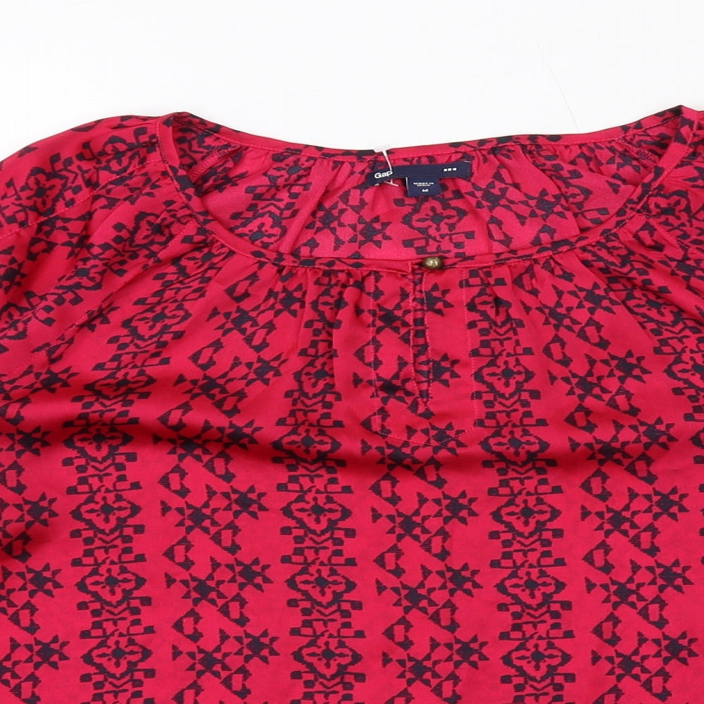 Gap Womens Pink Geometric Polyester Basic Blouse Size M Round Neck