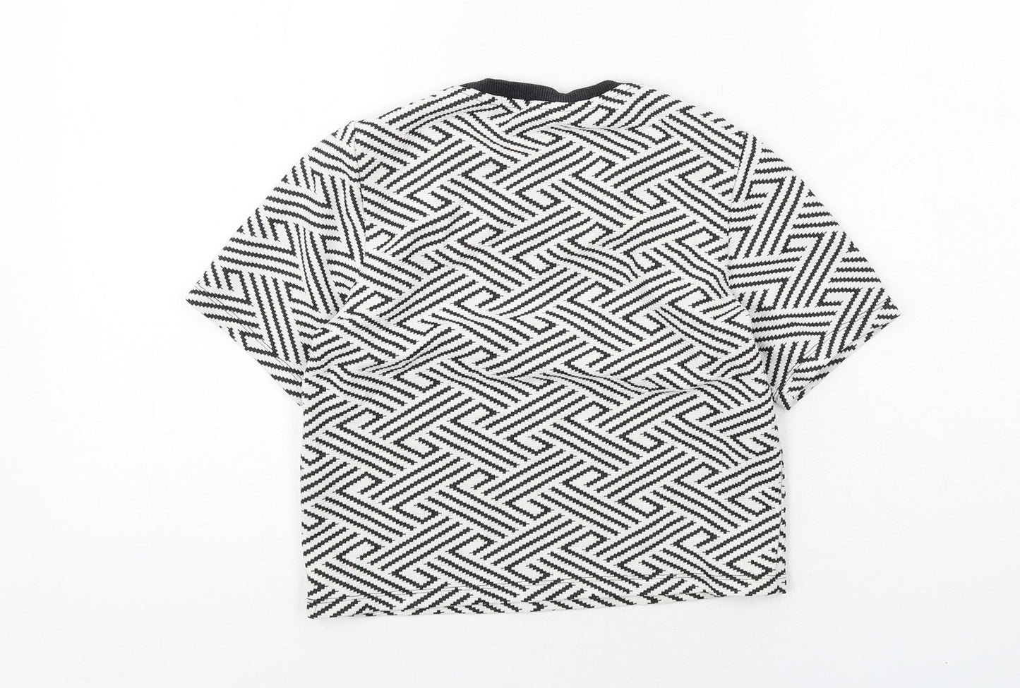Topshop Womens White Geometric Cotton Basic T-Shirt Size 4 Round Neck