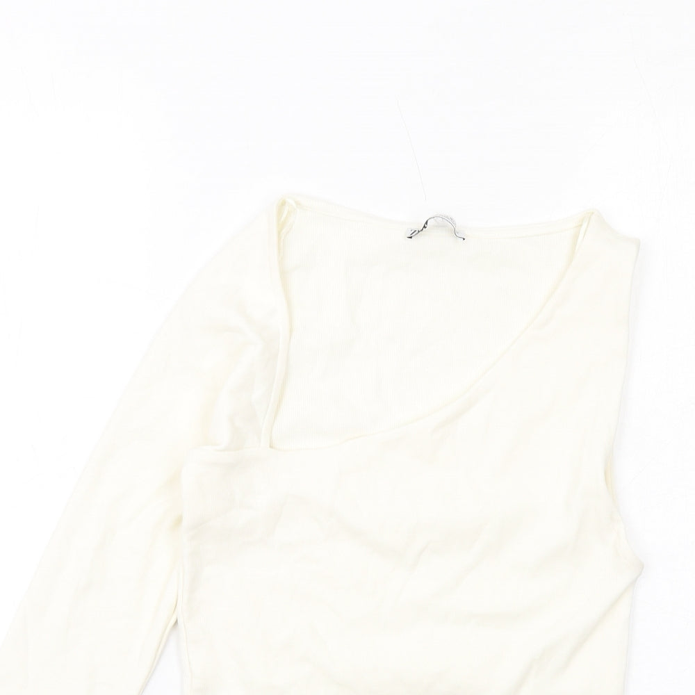 Zara Womens Ivory Cotton Basic Tank Size L V-Neck - Asymmetric Neckline