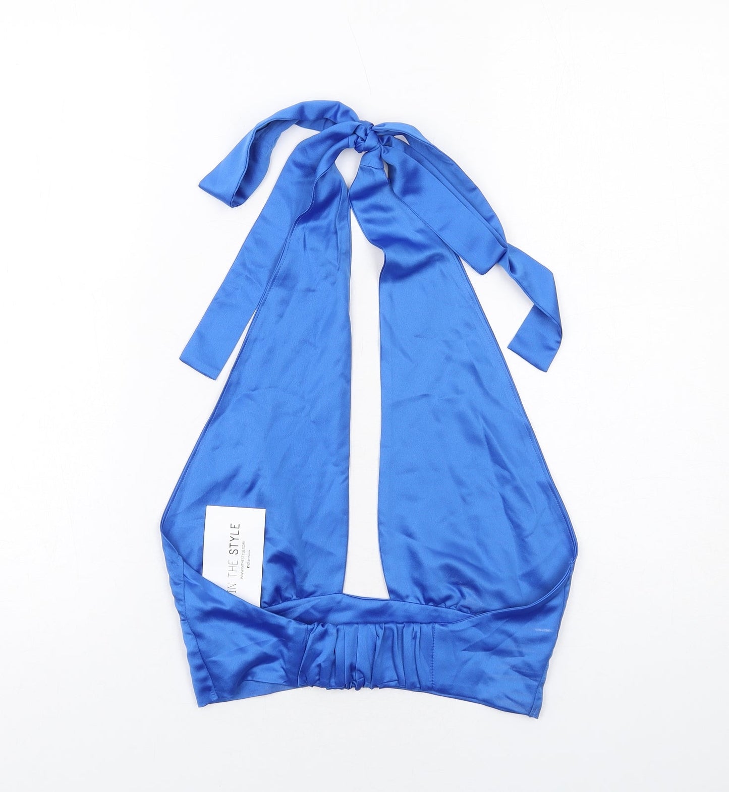 In the Style Womens Blue Polyester Cropped Tank Size 10 Halter - Open Back