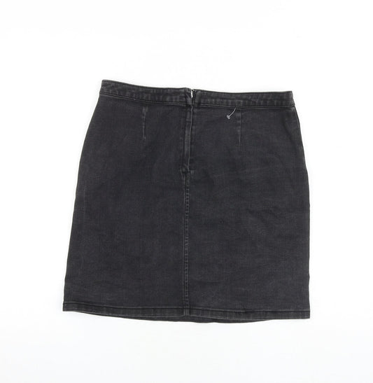 Warehouse Womens Grey Cotton A-Line Skirt Size 12 Zip