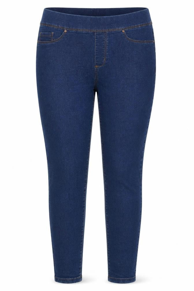 Front view of Denim & Co. women’s blue cotton jegging jeans, size UK 10, 25-inch leg regular