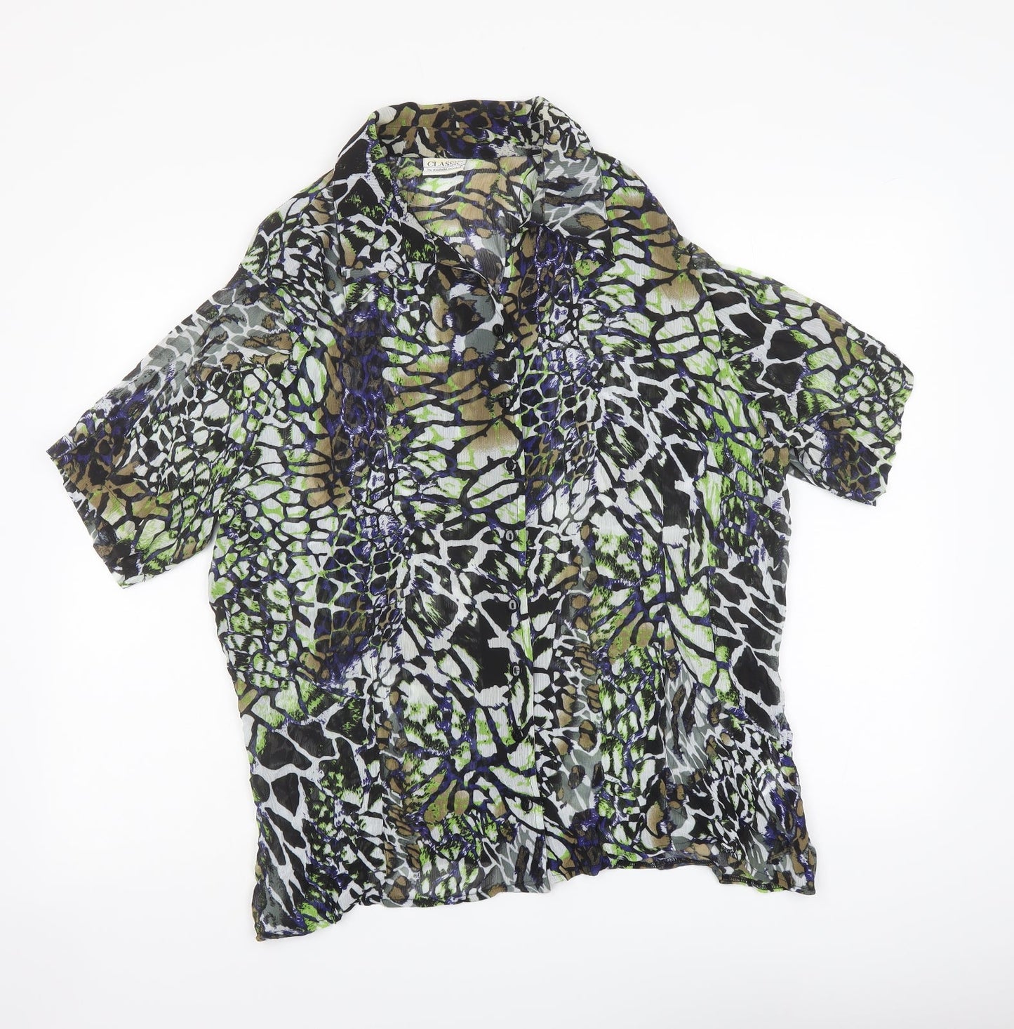 Classic Womens Multicoloured Animal Print Polyester Basic Button-Up Size 20 Collared