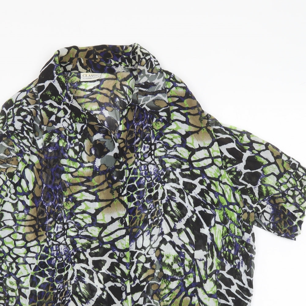 Classic Womens Multicoloured Animal Print Polyester Basic Button-Up Size 20 Collared
