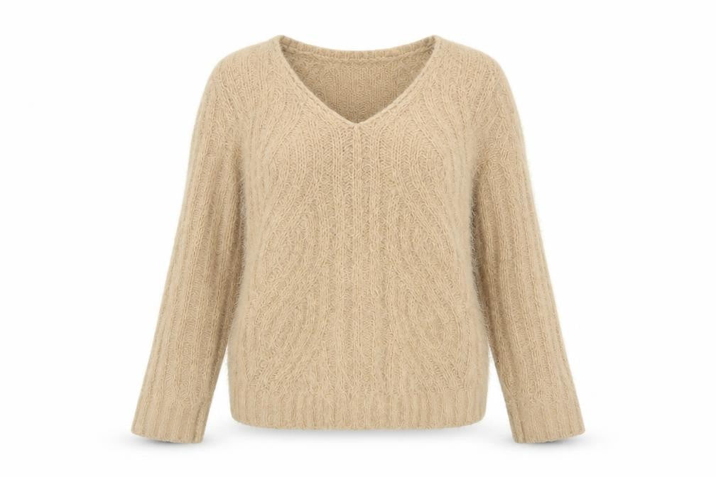 Marks and Spencer Womens Beige V-Neck Polyester Pullover Jumper Size M