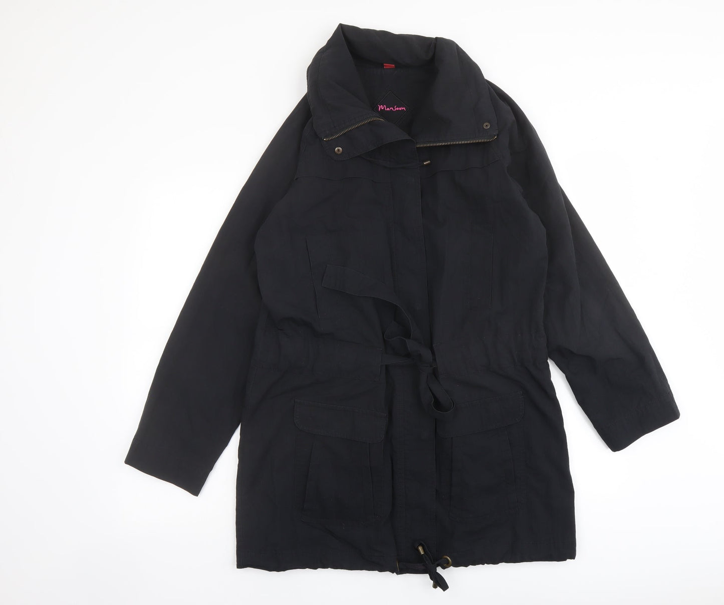 Monsoon Womens Black Overcoat Coat Size 12 Zip