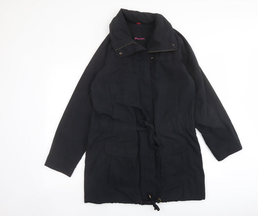 Monsoon Womens Black Overcoat Coat Size 12 Zip