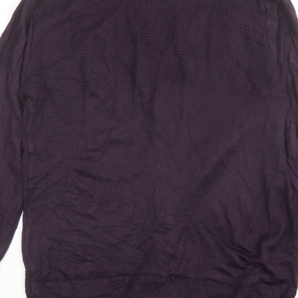 Crafted Womens Purple V-Neck Acrylic Cardigan Jumper Size S