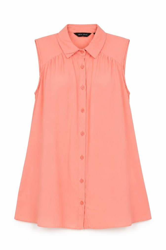 New Look Womens Pink Polyester Basic Button-Up Size 12 Collared
