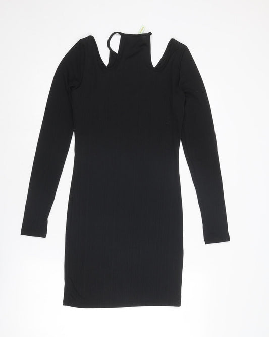 Fire & Glory Womens Black Polyester Shift Size M V-Neck Pullover - Cold Shoulder