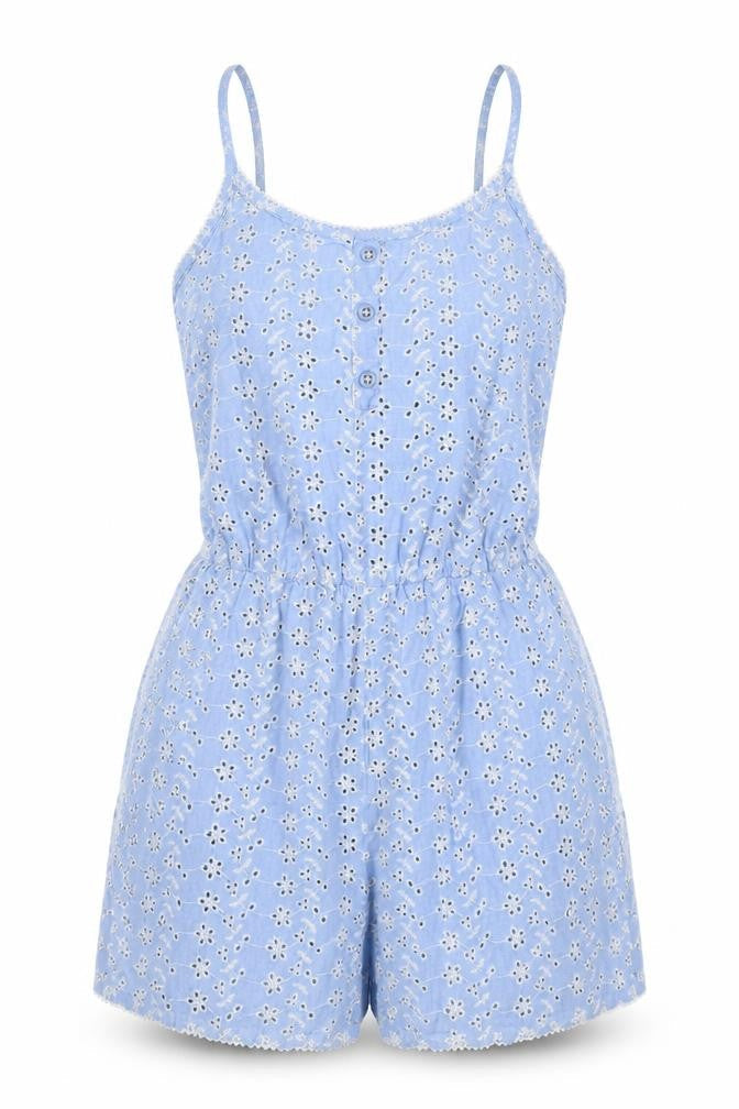 Isla Rose Womens Blue Floral Cotton Playsuit One-Piece Size M L3 in Tie