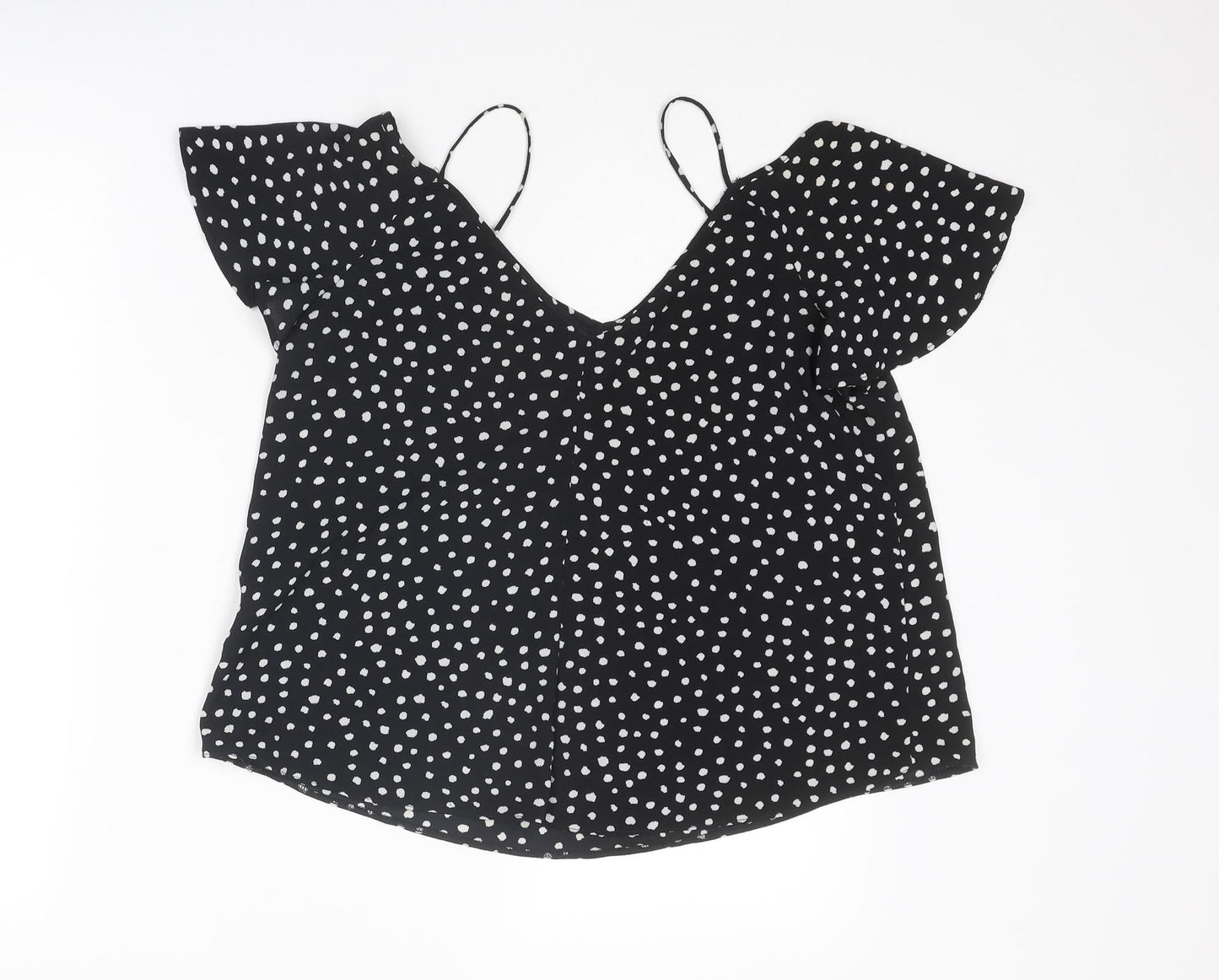 River Island Womens Black Animal Print Polyester Basic Blouse Size 10 V-Neck - Spotted