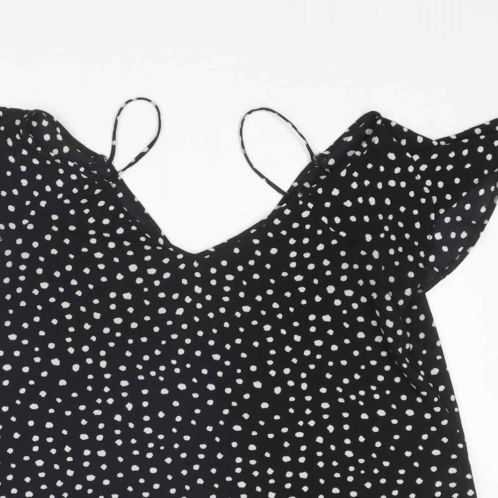 River Island Womens Black Animal Print Polyester Basic Blouse Size 10 V-Neck - Spotted