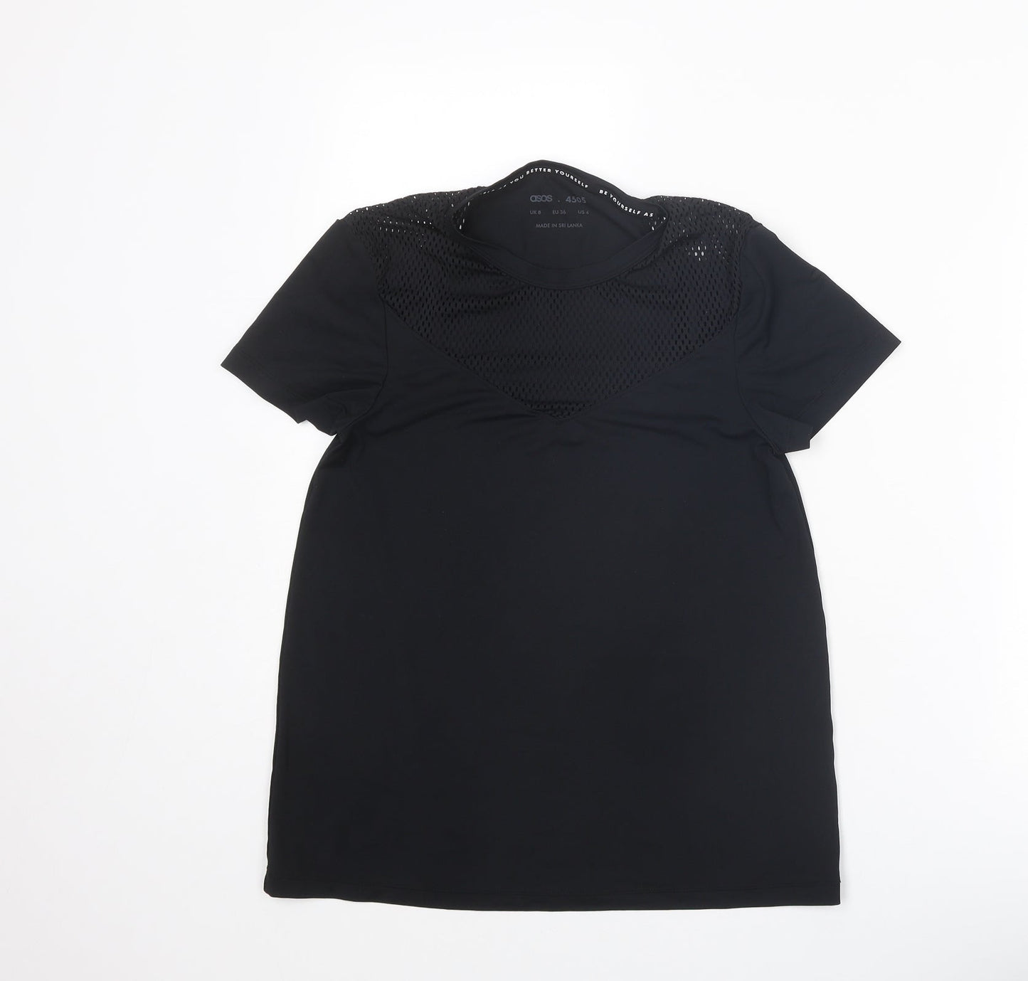 ASOS Womens Black Polyester Basic T-Shirt Size 8 Round Neck Pullover