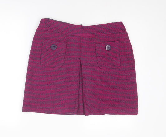 Marks and Spencer Womens Purple Geometric Polyester A-Line Skirt Size 14 Zip