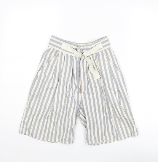 Globe Trotter Womens Grey Striped Cotton Culotte Shorts Size 24 in L6 in Regular Zip