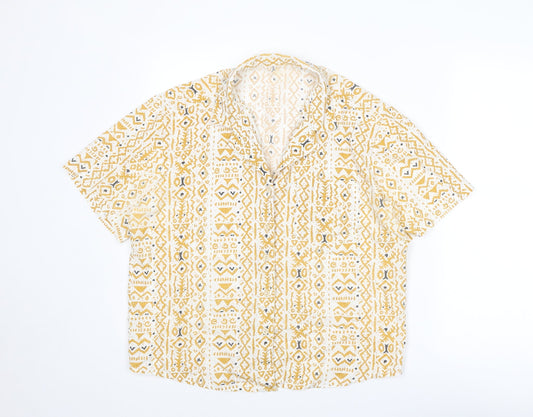 St Michael Womens Yellow Geometric Polyester Basic Button-Up Size 16 Collared