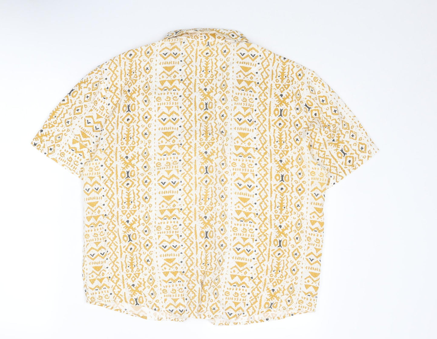 St Michael Womens Yellow Geometric Polyester Basic Button-Up Size 16 Collared