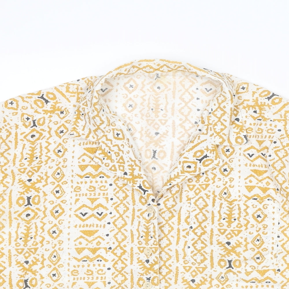 St Michael Womens Yellow Geometric Polyester Basic Button-Up Size 16 Collared