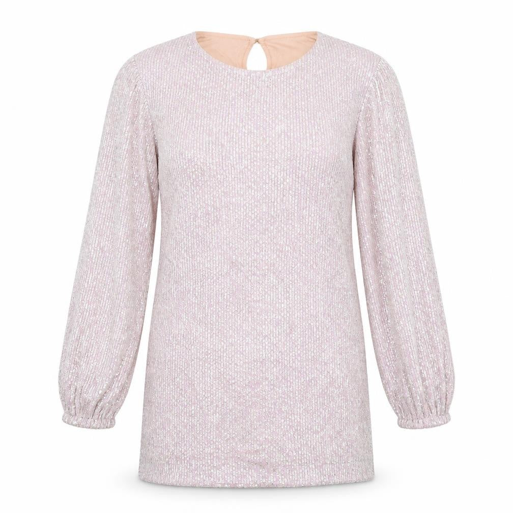 Front view of Club L women’s pink polyester shirt dress, size UK 10, round neck button