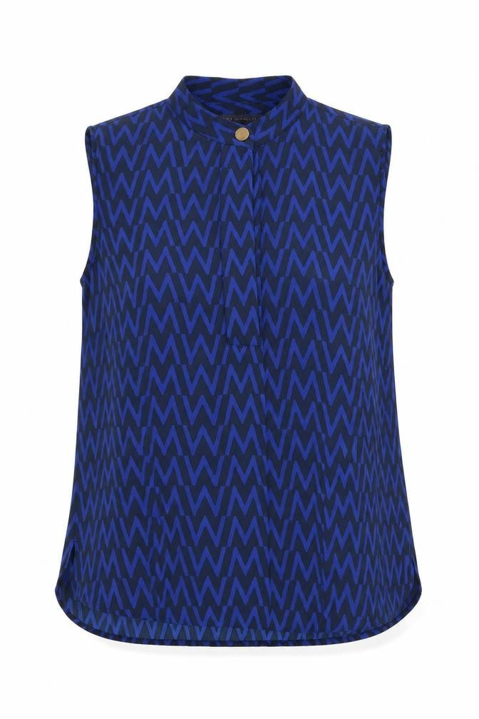 Marks and Spencer Womens Blue Geometric Polyester Basic Blouse Size 12 Round Neck