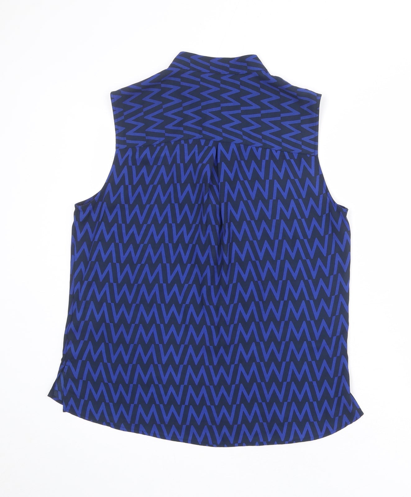 Marks and Spencer Womens Blue Geometric Polyester Basic Blouse Size 12 Round Neck