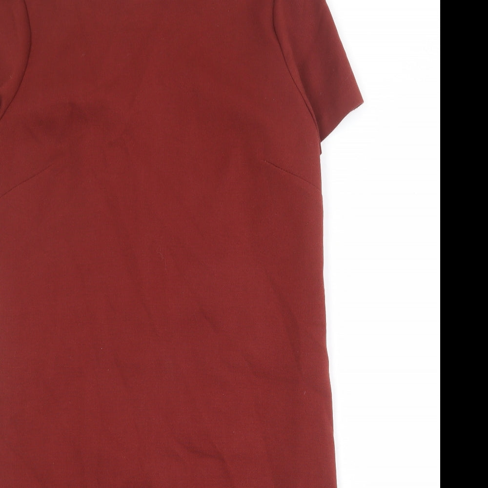 marks Womens Red Colourblock Polyester Sheath Size 14 Boat Neck Zip