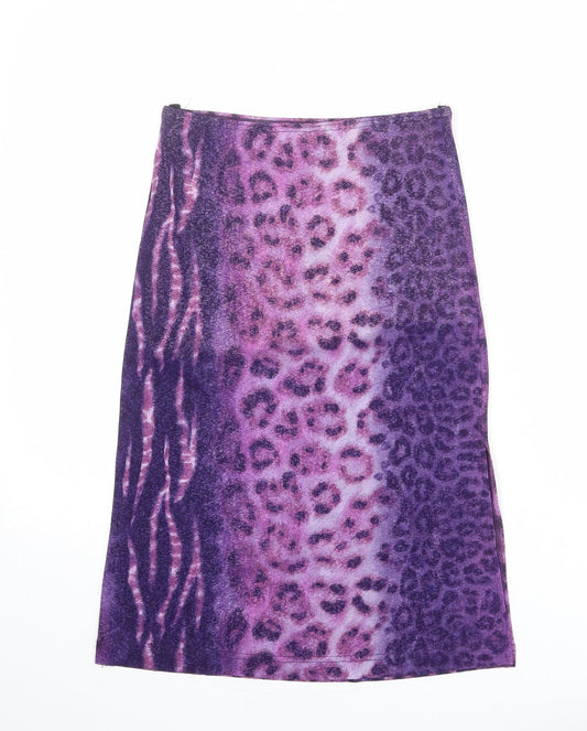 Acrobat Womens Purple Animal Print Polyester A-Line Skirt Size S - Tiger leopard pattern