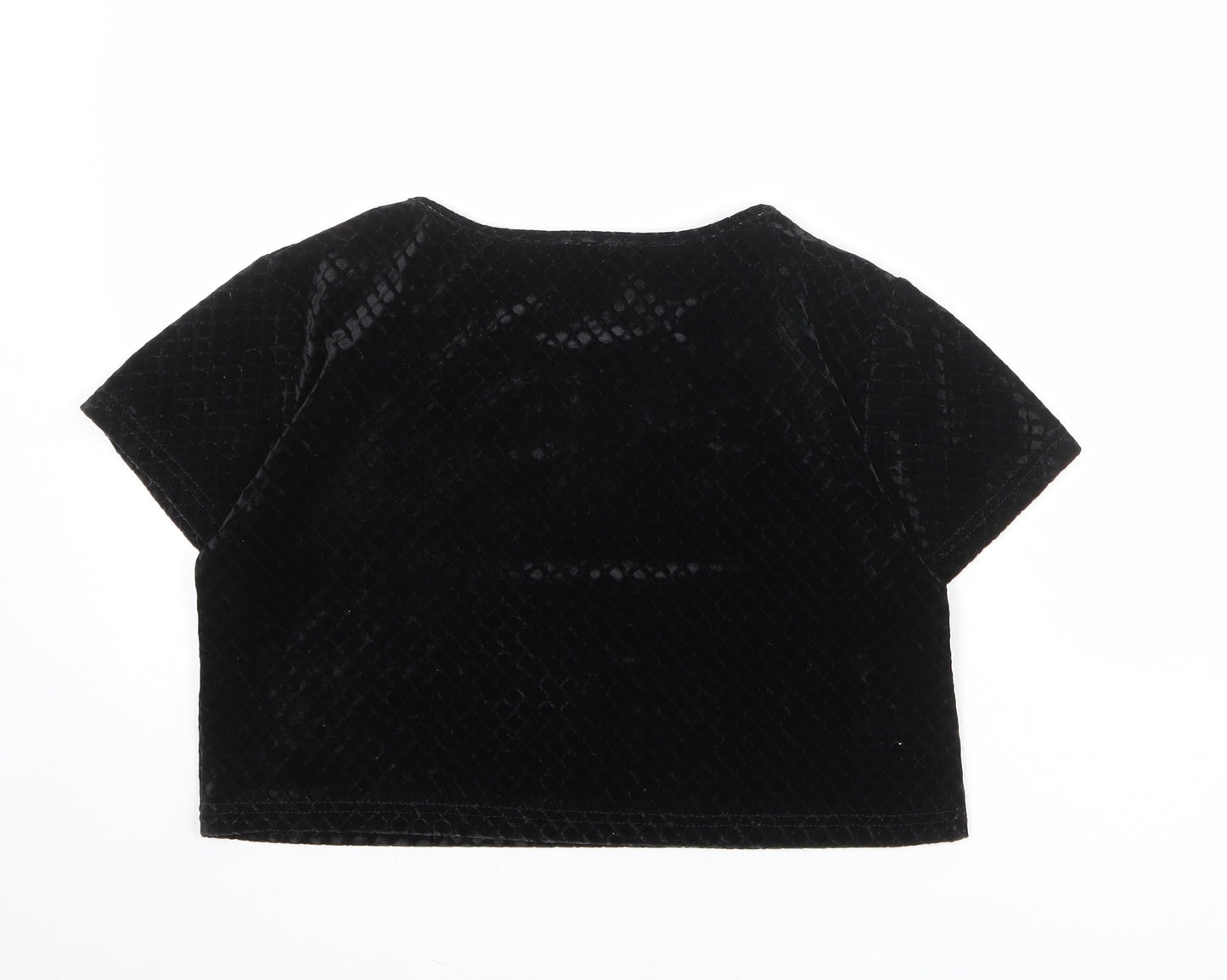 Hearts & Bows Womens Black Geometric Polyester Cropped T-Shirt Size 10 Boat Neck