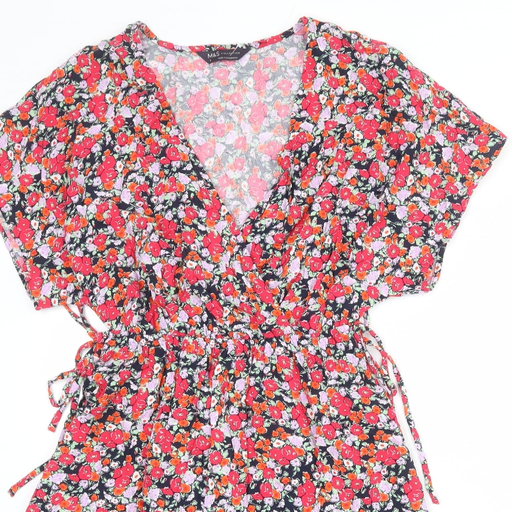 Marks and Spencer Womens Multicoloured Floral Viscose A-Line Size 6 V-Neck Pullover