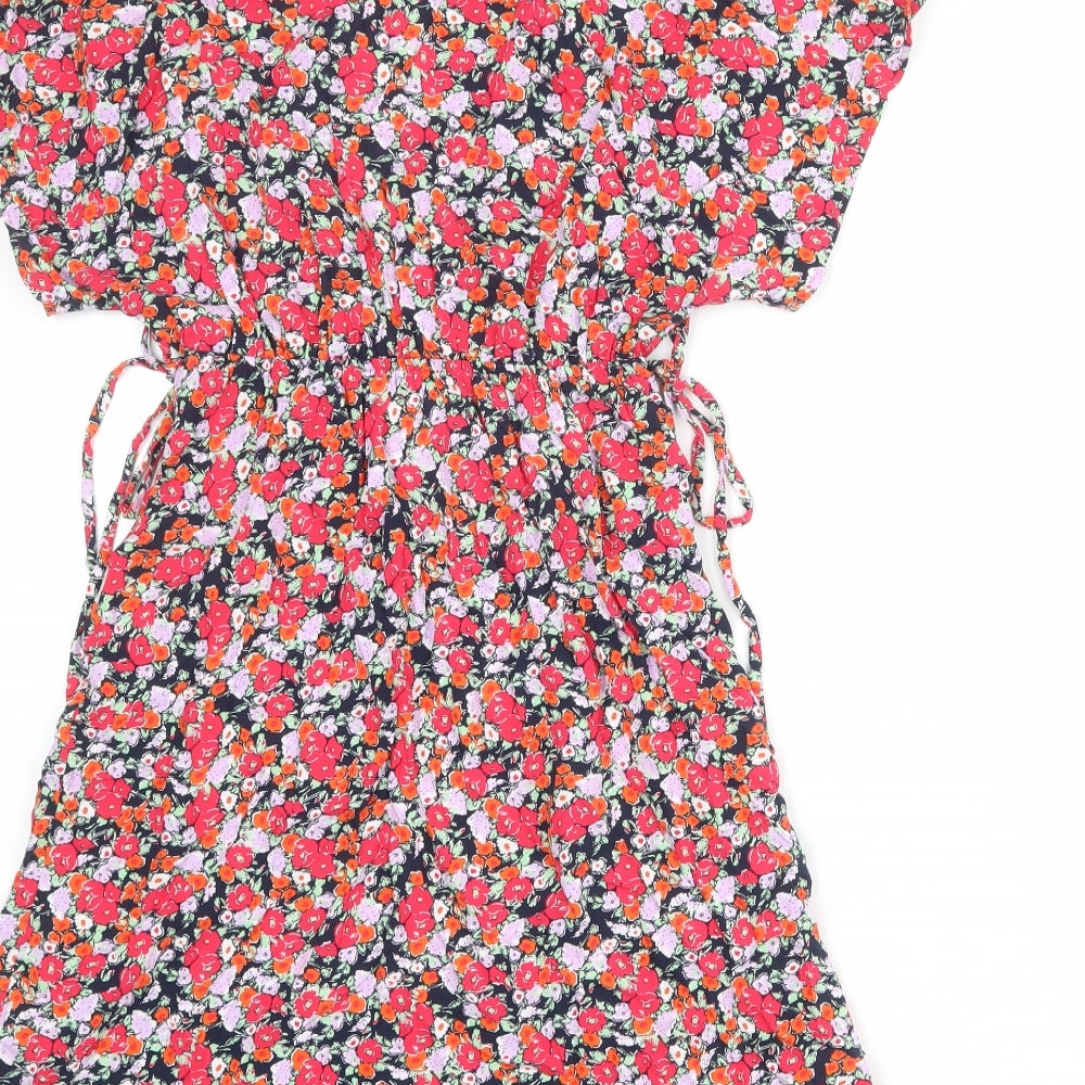 Marks and Spencer Womens Multicoloured Floral Viscose A-Line Size 6 V-Neck Pullover