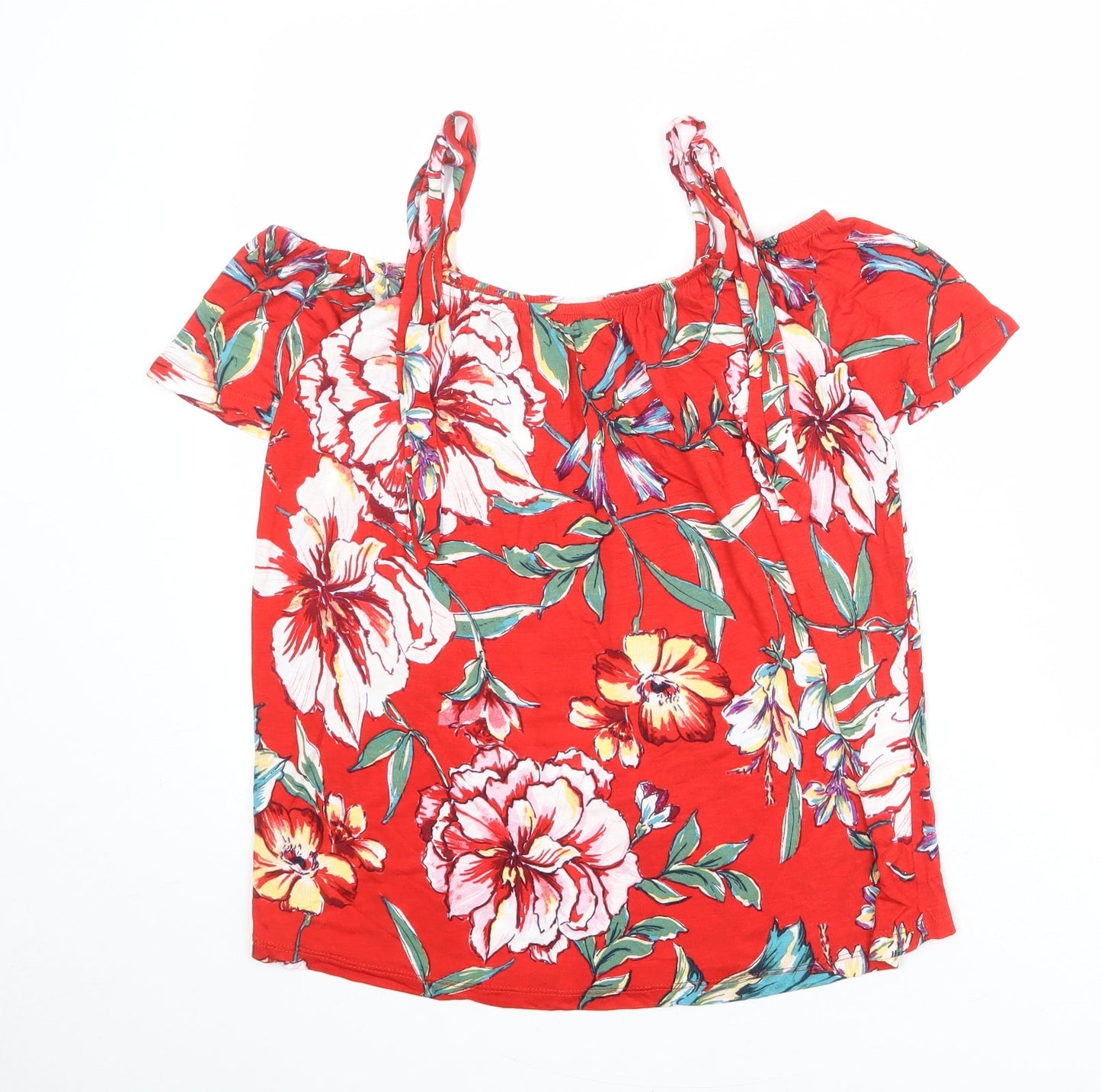 Dorothy Perkins Womens Red Floral Viscose Basic Blouse Size 8 Off the Shoulder