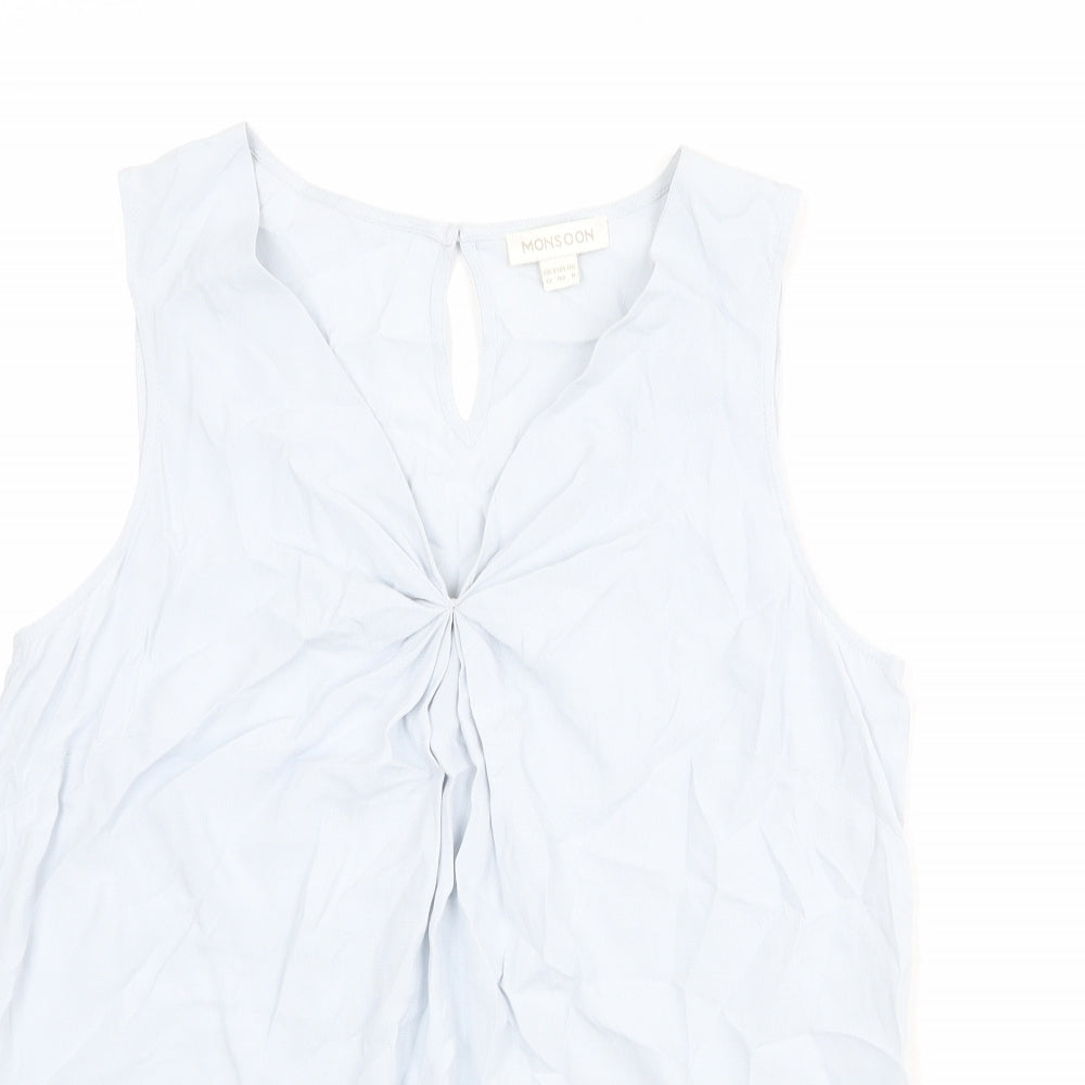 Monsoon Womens Blue Viscose Basic Tank Size 12 V-Neck - Twist Detail