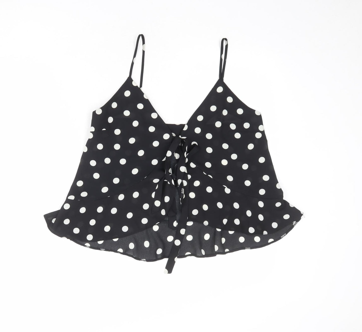 ASOS Womens Black Polka Dot Polyester Cropped Tank Size 10 V-Neck