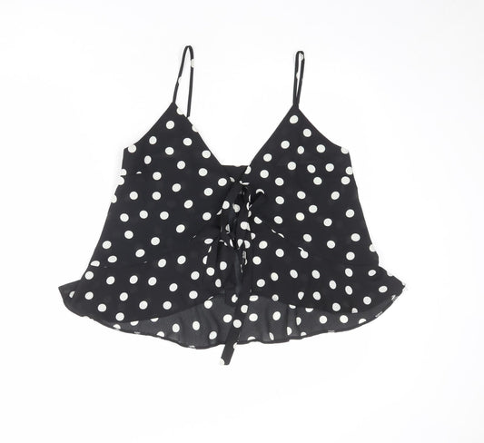 ASOS Womens Black Polka Dot Polyester Cropped Tank Size 10 V-Neck