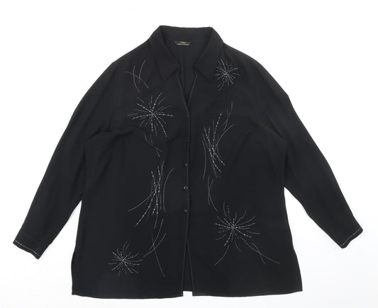 St Michael Womens Black Geometric Polyester Basic Button-Up Size 18 Collared - Embellished