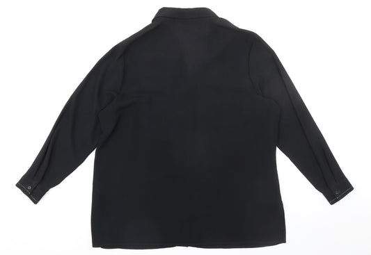 St Michael Womens Black Geometric Polyester Basic Button-Up Size 18 Collared - Embellished