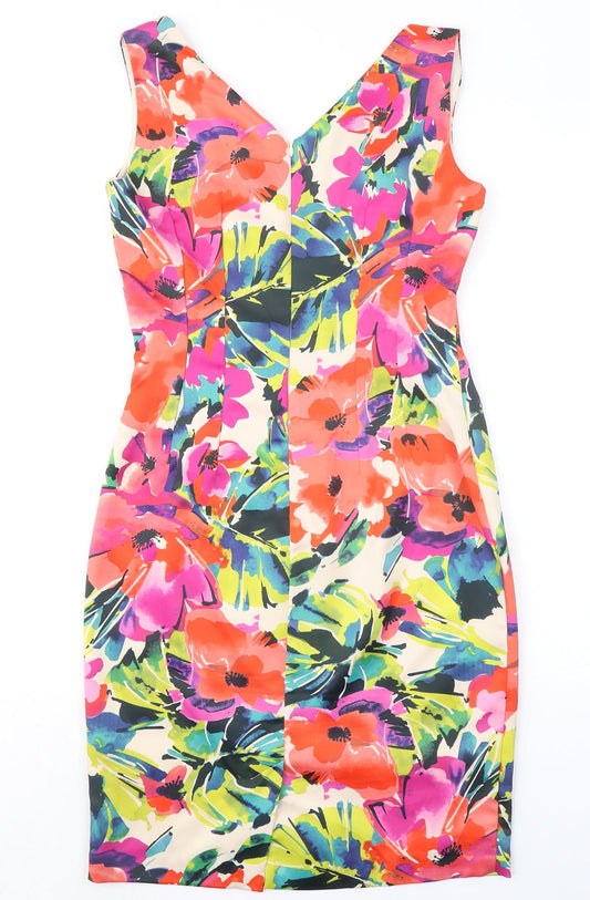 Edina Ronay Womens Multicoloured Floral Polyester Pencil Dress Size 10 V-Neck Zip