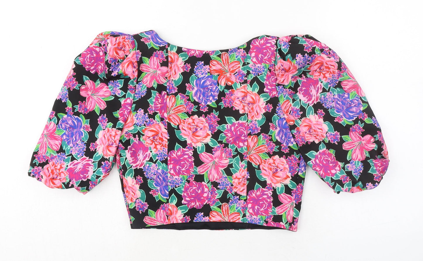 Zara Womens Multicoloured Floral Polyester Cropped Blouse Size M V-Neck
