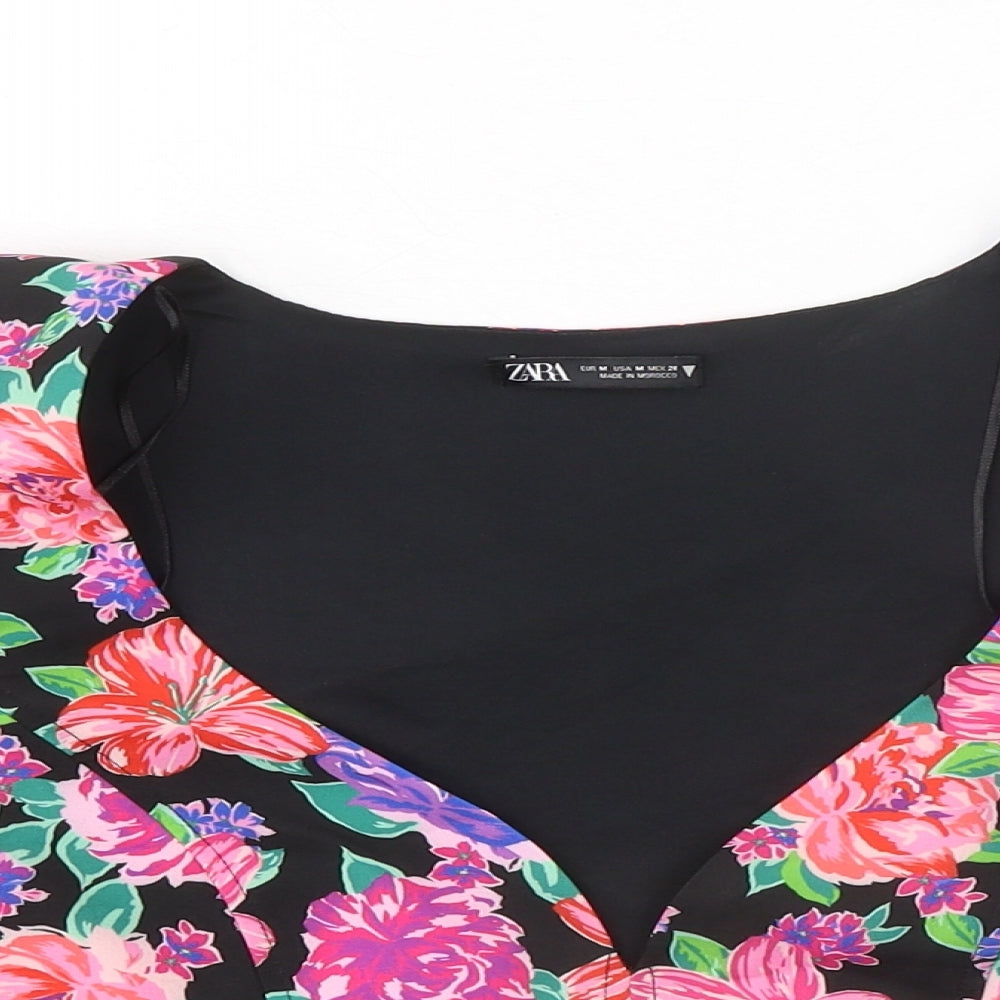 Zara Womens Multicoloured Floral Polyester Cropped Blouse Size M V-Neck