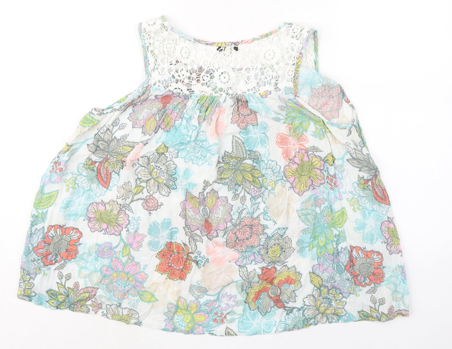 NEXT Womens Multicoloured Floral Viscose Basic Tank Size 8 Boat Neck - Crochet Detail