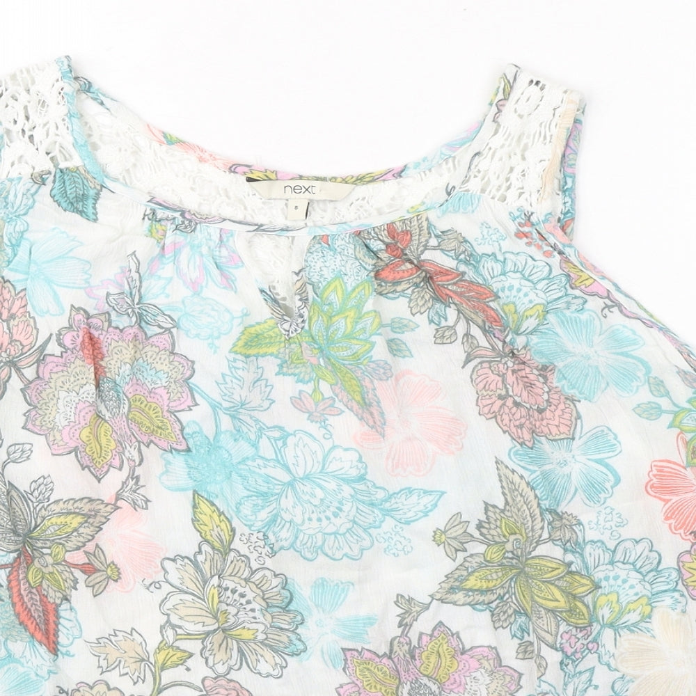 NEXT Womens Multicoloured Floral Viscose Basic Tank Size 8 Boat Neck - Crochet Detail