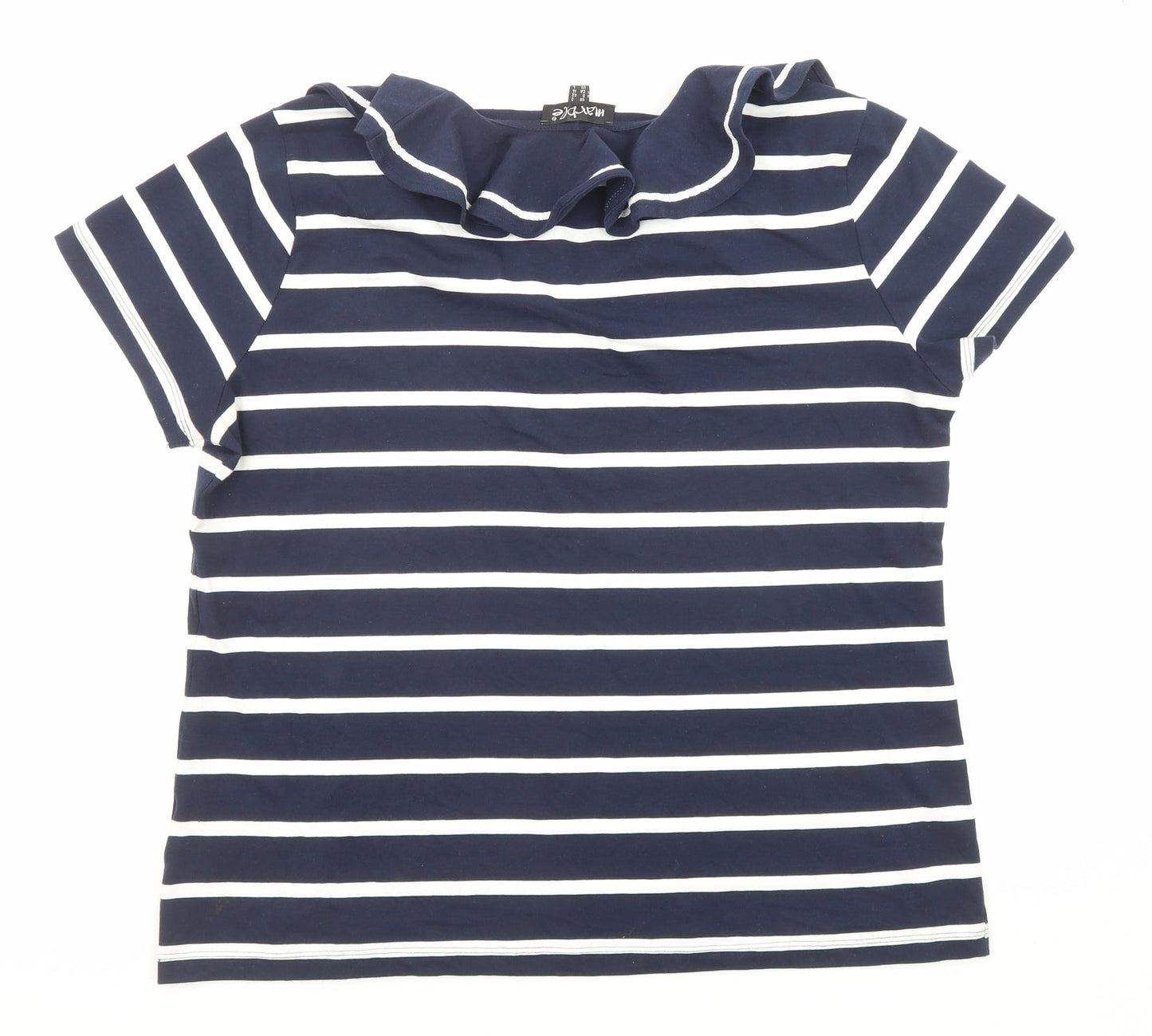 Marbel Womens Blue Striped Cotton Basic T-Shirt Size 16 Collared